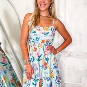 Blu Pepper White Floral Maxi Dress Large NWT Boho Summer Pleated Back Cutout